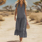 Robe longue fluide à boutons et col en V pour femme