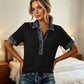 Chemise femme en denim à col en V et manches courtes