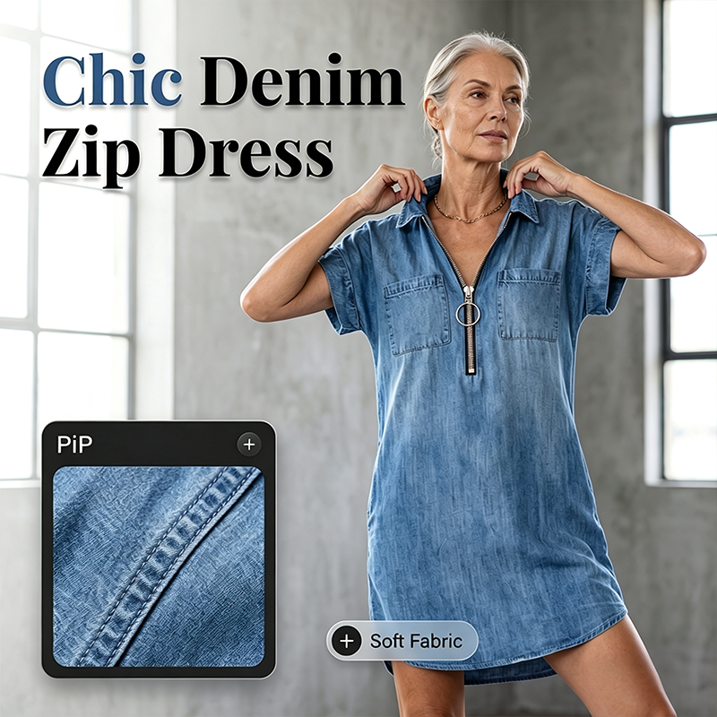 🔥-50%👗 Robe Chemise Jean Femme Décontractée – Col Rabattu Manches Courtes Poches Intégrées🌿 pour le quotidien