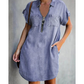 🔥-50%👗 Robe Chemise Jean Femme Décontractée – Col Rabattu Manches Courtes Poches Intégrées🌿 pour le quotidien
