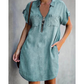 🔥-50%👗 Robe Chemise Jean Femme Décontractée – Col Rabattu Manches Courtes Poches Intégrées🌿 pour le quotidien