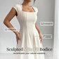 Robe longue élégante à col carré, coupe trapèze ajustée pour femme