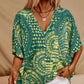 👚 50% DE RÉDUCTION 🌸 Top imprimé col V, manches dolman – Coupe large & style vacances – Léger, fluide – parfait pour l’été ou les voyages – look bohème et confortable ☀️🌿✨