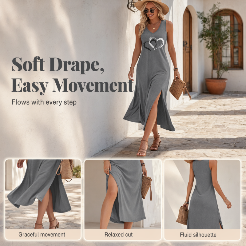 🔥-50%👗 Robe Tank Femme Sans Manches – Coupe Ample Col Rond Imprimé Cœur