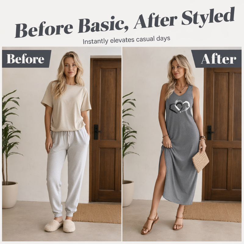 🔥-50%👗 Robe Tank Femme Sans Manches – Coupe Ample Col Rond Imprimé Cœur