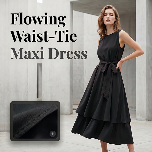 🔥-50%👗 Robe Longue Femme Sans Manches – Ceinture Cravate Taille Haute Coupe Fluide