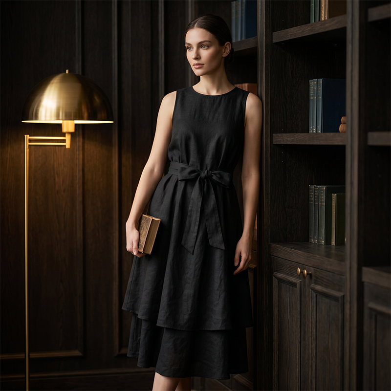 🔥-50%👗 Robe Longue Femme Sans Manches – Ceinture Cravate Taille Haute Coupe Fluide