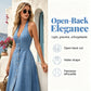 Robe en jean sans manches à dos nu et col en V pour femme