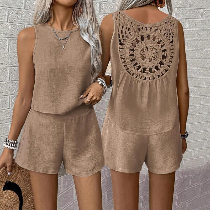Ensemble 2 pièces pour femme : haut sans manches décontracté et short