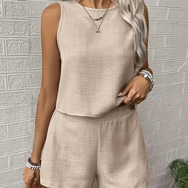 Ensemble 2 pièces pour femme : haut sans manches décontracté et short