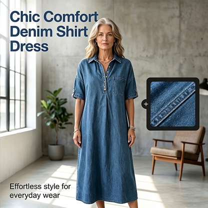 🔥-50%👗 Robe Chemise Jean Femme 🤍col rabattu et coupe confortable pour le travail
