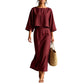 Women Elegant Two Piece Outfit Long Skirt Set with Three Quarter Sleeve Top
