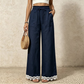Pantalon pour femme en lin, à jambes larges et bordé de dentelle à l'ourlet