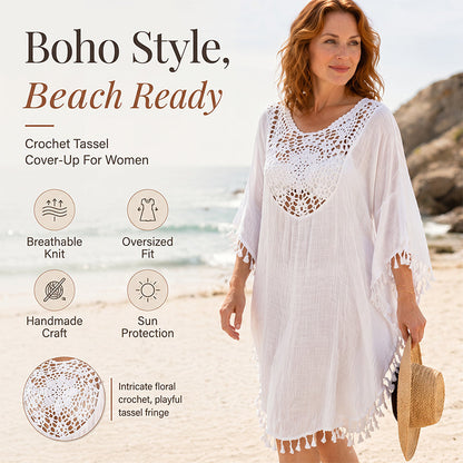 ⌛50 % de réduction le dernier jour – Paréo de plage pour femme en crochet patchwork avec pompon