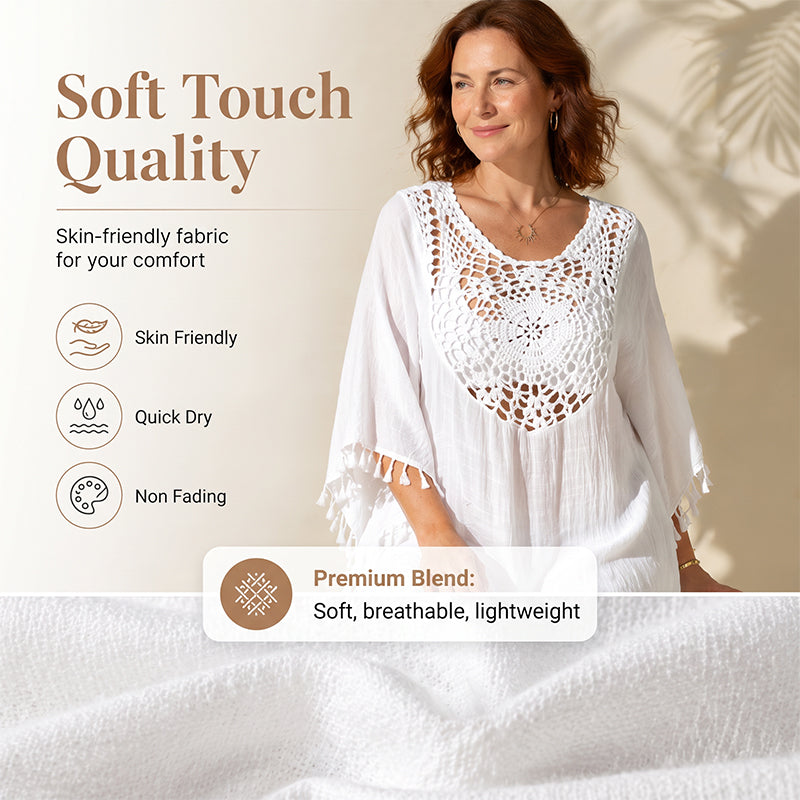 ⌛50 % de réduction le dernier jour – Paréo de plage pour femme en crochet patchwork avec pompon