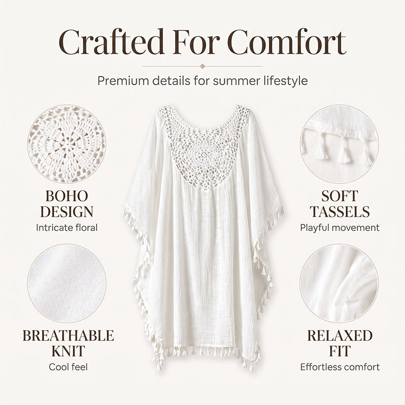 ⌛50 % de réduction le dernier jour – Paréo de plage pour femme en crochet patchwork avec pompon
