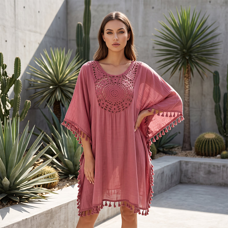 ⌛50 % de réduction le dernier jour – Paréo de plage pour femme en crochet patchwork avec pompon