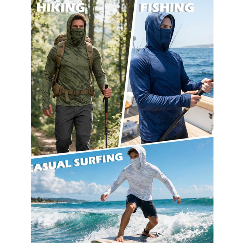 🏖️🧴 Pack 5 chemises UV à capuche – Ultra-légères et respirantes, protègent cou et bras toute la journée, séchage express 🍃💧