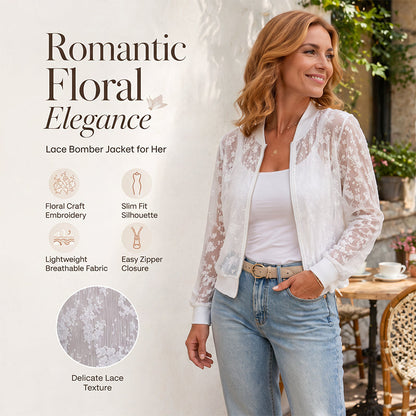 ⌛Offre à durée limitée – Veste de baseball à fermeture éclair en dentelle florale transparente pour femme