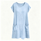 Robe mi-longue décontractée à manches courtes pour femme avec poches