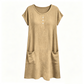 Robe mi-longue décontractée à manches courtes pour femme avec poches