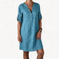 Robe d'été à col en V et manches roulées pour femme