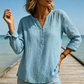 🌿Chemise décontractée à col en V et manches longues, en coton et lin, à boutons