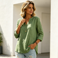 🌿Chemise décontractée à col en V et manches longues, en coton et lin, à boutons