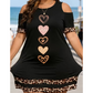 Robe t-shirt à épaules dénudées avec bordure léopard pour femme