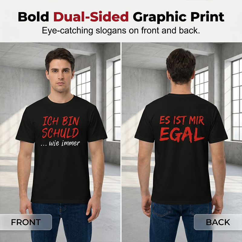 🔥 T-Shirt Noir Homme Slogan Allemand Humoristique – Respirant