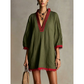 Women's V-Neck Loose Cotton Linen Dress