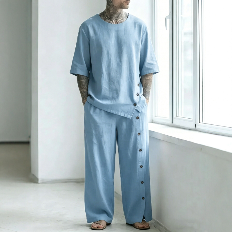 Ensemble 2 pièces pour homme : chemise et pantalon décontractés