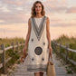 Robe longue sans manches à imprimé numérique pour femme