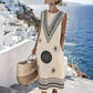Robe longue sans manches à imprimé numérique pour femme