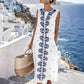 Robe longue sans manches à imprimé numérique pour femme
