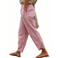 Pantalon décontracté à rayures et taille haute pour femme