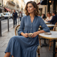 Robe midi évasée en tissu texturé uni
