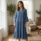 Robe midi évasée en tissu texturé uni