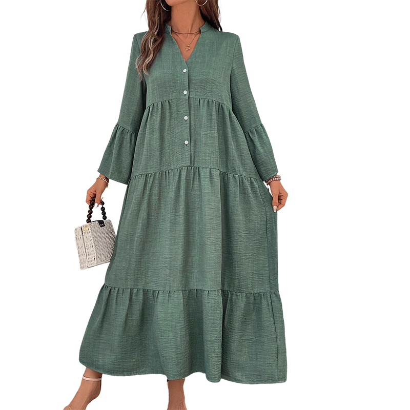 Robe midi évasée en tissu texturé uni