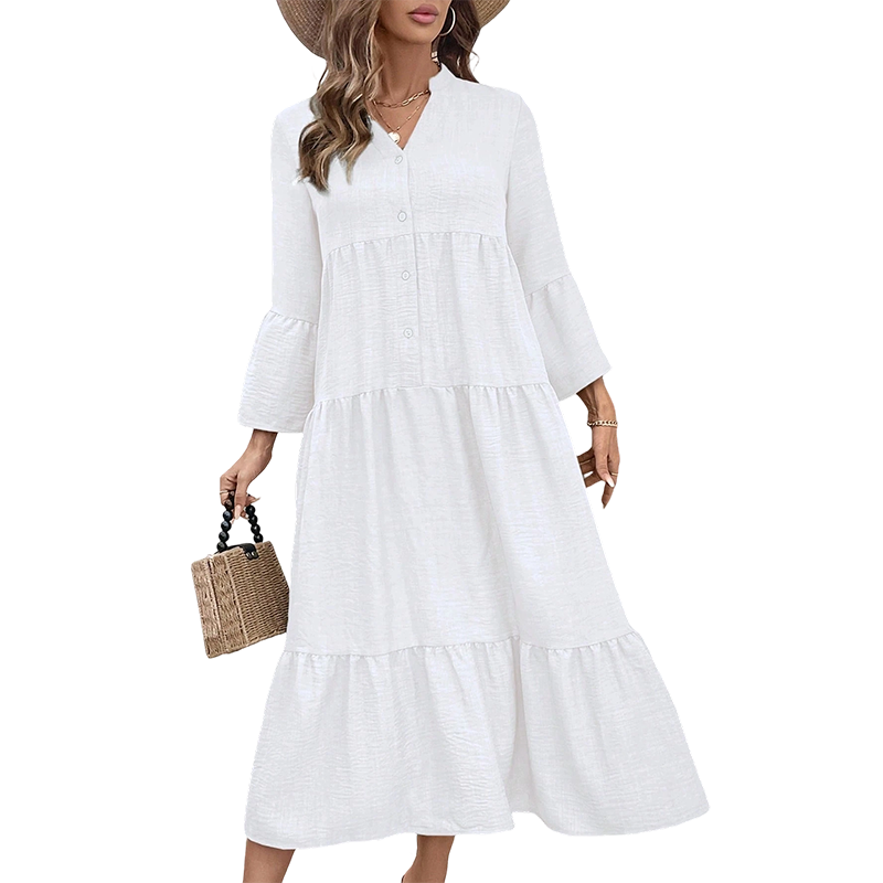 Robe midi évasée en tissu texturé uni