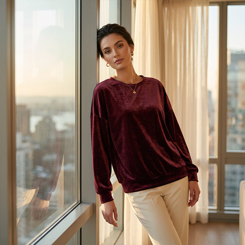 🔥 -50 % de réduction ! ✔️ Haut décontracté à manches longues et col rond pour femme - Un essentiel quotidien pour toutes les occasions 🌿