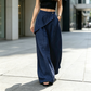 Pantalon pour femme à entrejambe asymétrique et jambes larges