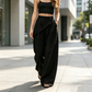 Pantalon pour femme à entrejambe asymétrique et jambes larges