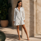 Robe-chemise imprimée à manches longues pour femme : robe midi décontractée à boutons, élégante