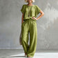Ensemble femme composé d'un haut à manches courtes et d'un pantalon à jambes larges