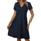 Robe unie à col en V festonné et taille haute pour femme