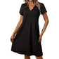 Robe unie à col en V festonné et taille haute pour femme