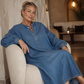 Robe longue en jean à manches lanternes pour femme