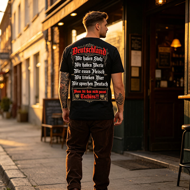 T-shirt à manches courtes et col rond pour homme « Deutschland Heritage » avec imprimé