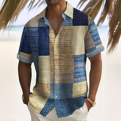 👔🎨 -50% ! 🌿 Chemise Homme à Motifs Contrastés – Coupe Ample, Respirante & Lavable en Machine – 6 Coloris